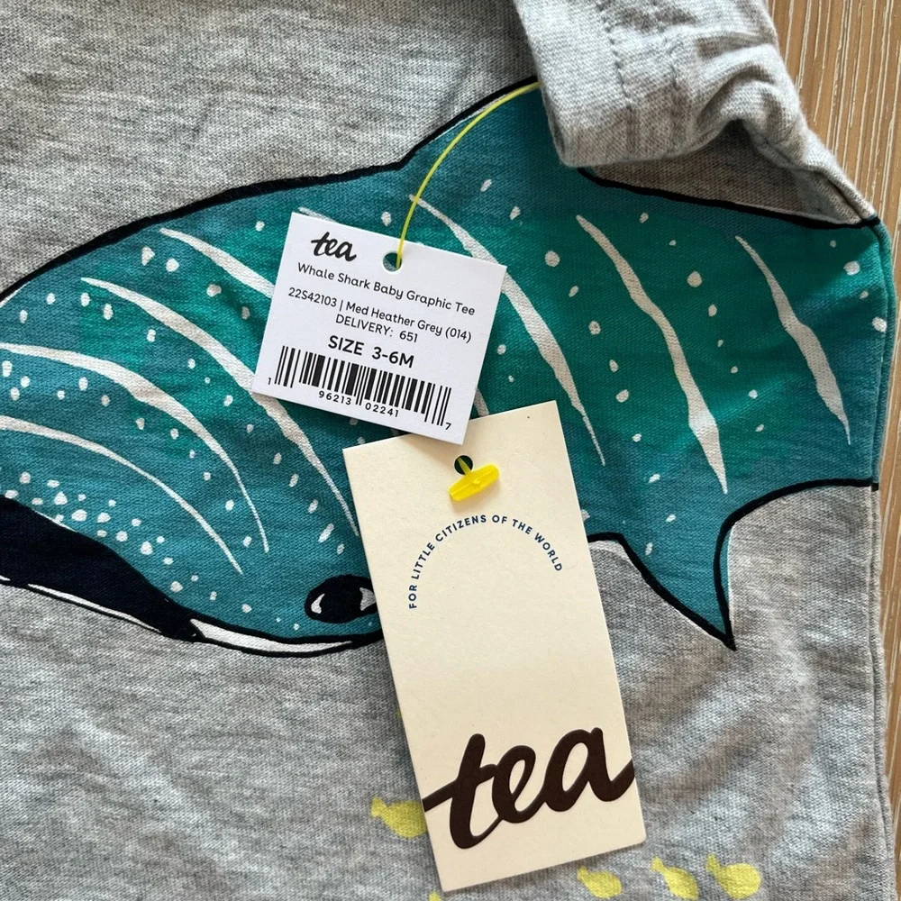 Tea Collection NWT Whale Gray And Blue Short Sleeve T-Shirt Size 3-6 Months